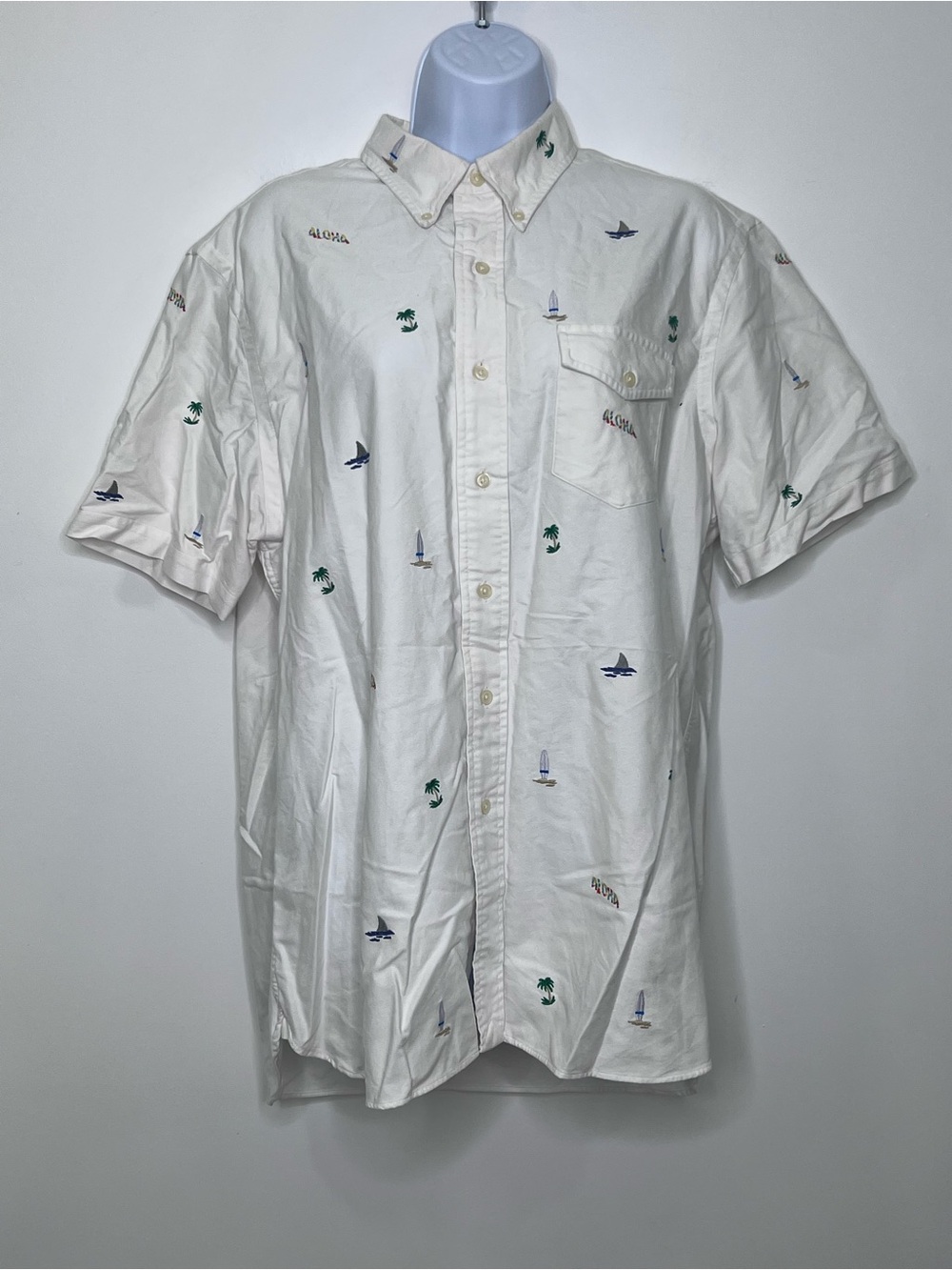 Ralph Lauren White Short-Sleeve Button-Down Shirt with Nautical Embroidery
